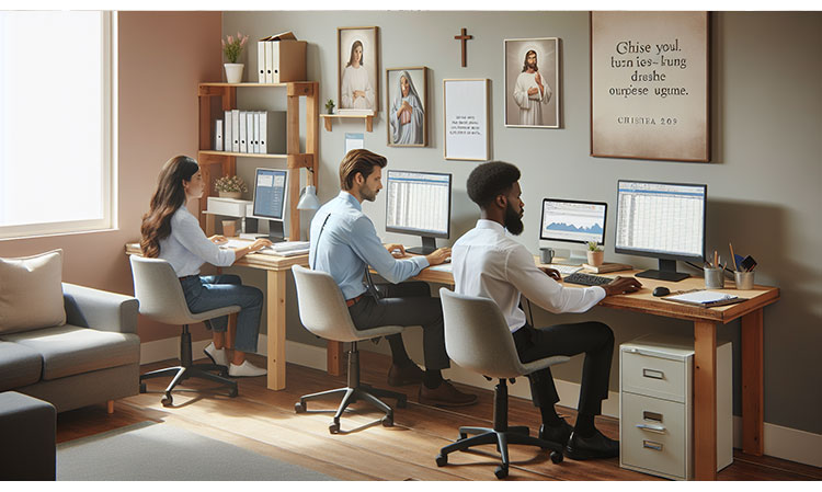 Faith Based AI Church staff sitting at desk